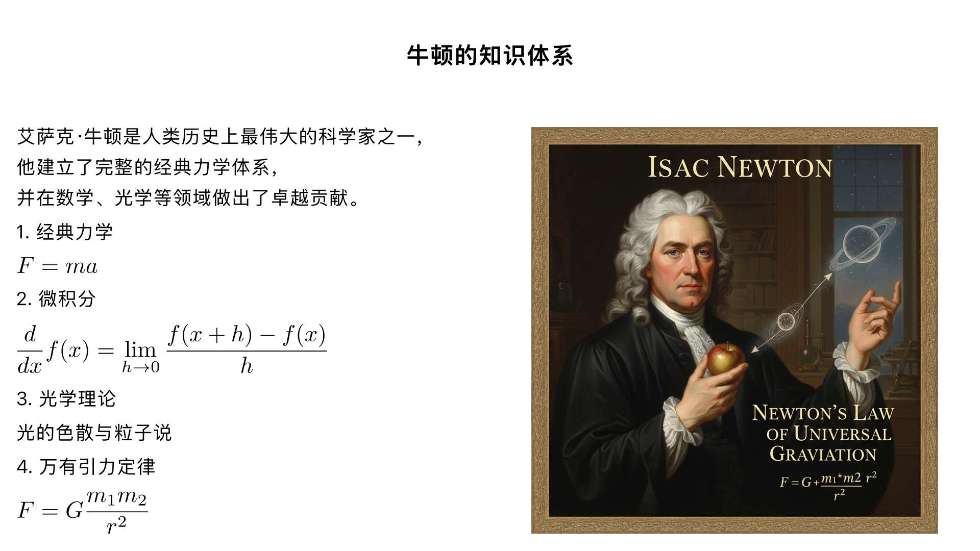 牛顿的知识体系有那些