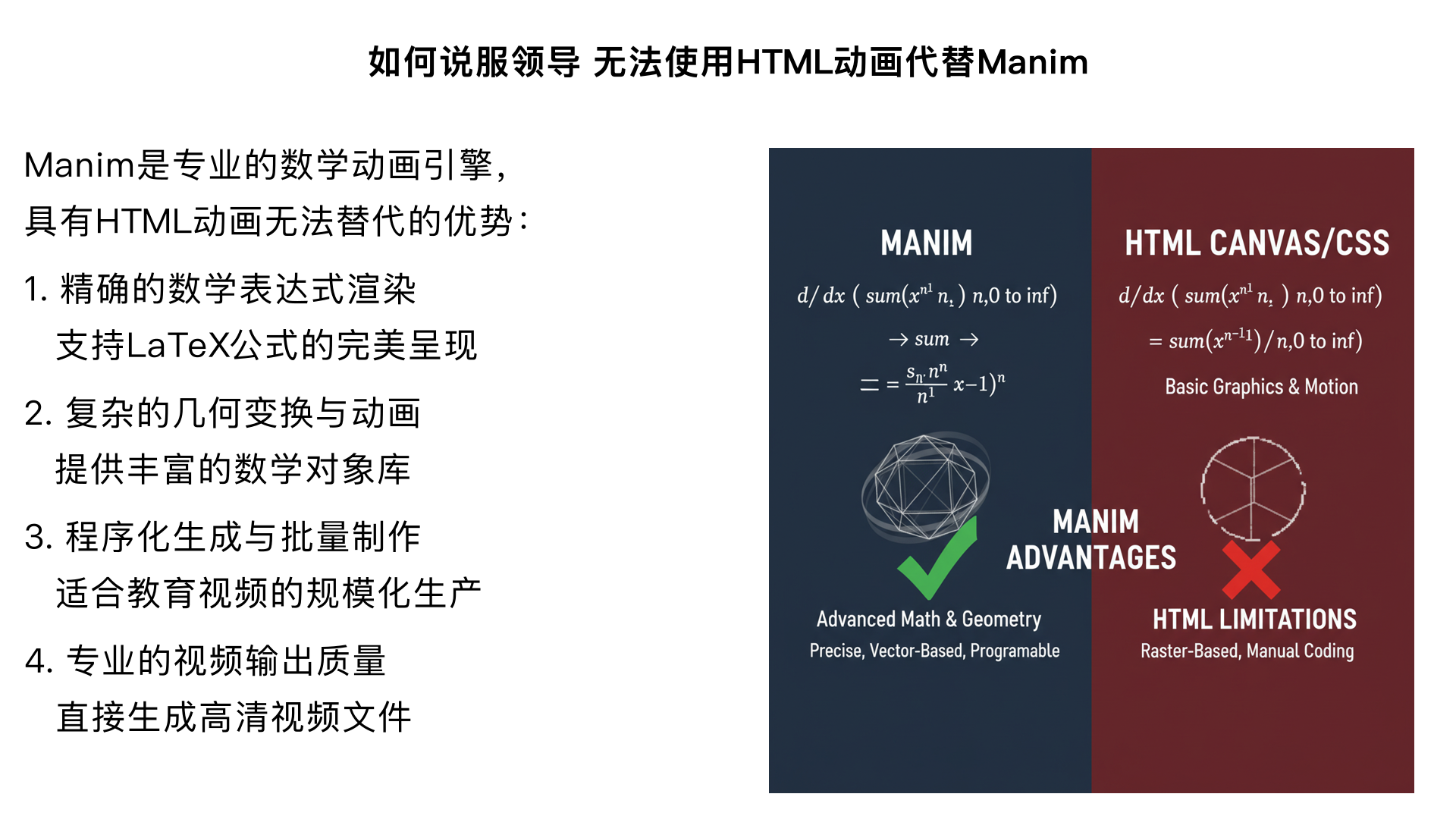 如何说服领导 无法使用html动画代替manim