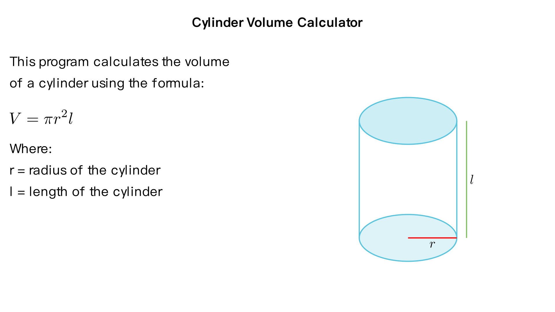 In the following questions, apply the design & development process. Give both the first and second level pseudocode and flowcharts with correct software flowchart symbol and right flow direction from begin to end:
The volume of a cylinder is given by the following equation:
volume = πr2l r is the radius, l is the length of the cylinder.
Write a program that will prompt the user to enter the radius and the length of the cylinder. The program will calculate and display the volume 