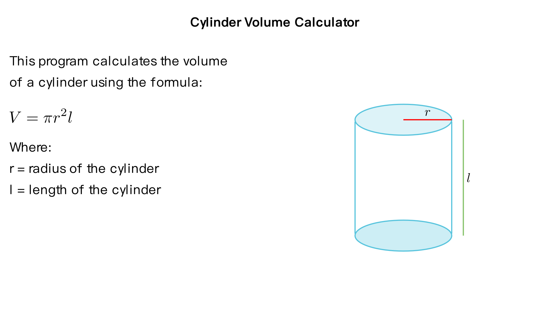 In the following questions, apply the design & development process. Give both the first and second level pseudocode and flowcharts with correct software flowchart symbol and right flow direction from begin to end, plus neccessary connection if one page is not enough for the flowchart, finally generrate C++ code for it:
The volume of a cylinder is given by the following equation:
volume = πr2l r is the radius, l is the length of the cylinder.
Write a program that will prompt the user to enter the radius and the length of the cylinder. The program will calculate and display the volume 